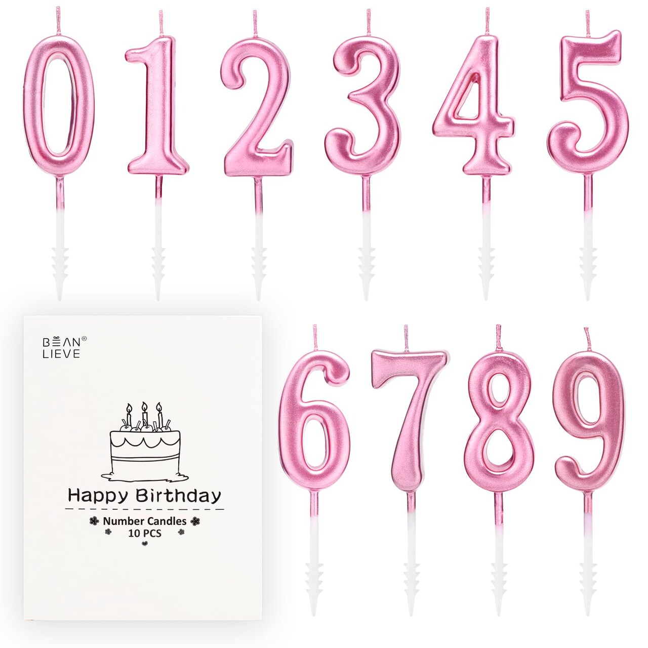Beanlieve Rose Gold Birthday Candles - Cake Numeral Candles Number 0-9 Glitter Cake Topper Decoration for Birthday,Wedding Anniversary,Party Celebration(10 Pieces)